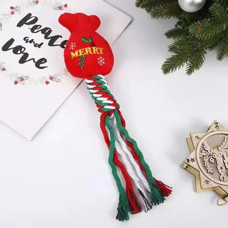 Christmas pet cat and dog toys, cartoon and cute, biting, sound-sounding, teething, knot toys, holiday party pet supplies