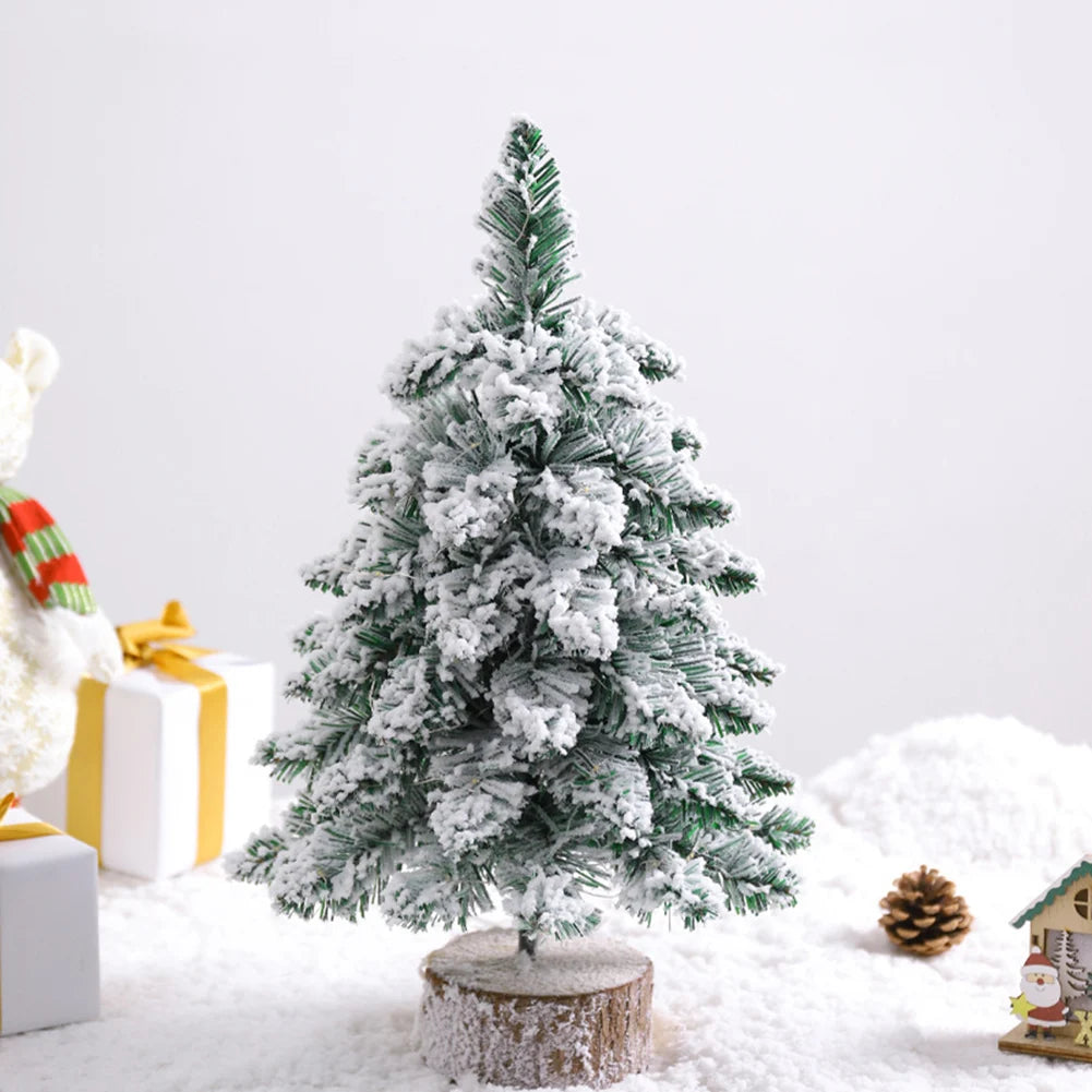 Desktop Christmas Tree Artificial Snow Frost Pine Tree Christmas Ornaments Tree Xmas Flocking Tree Xmas Holiday Festival Decor