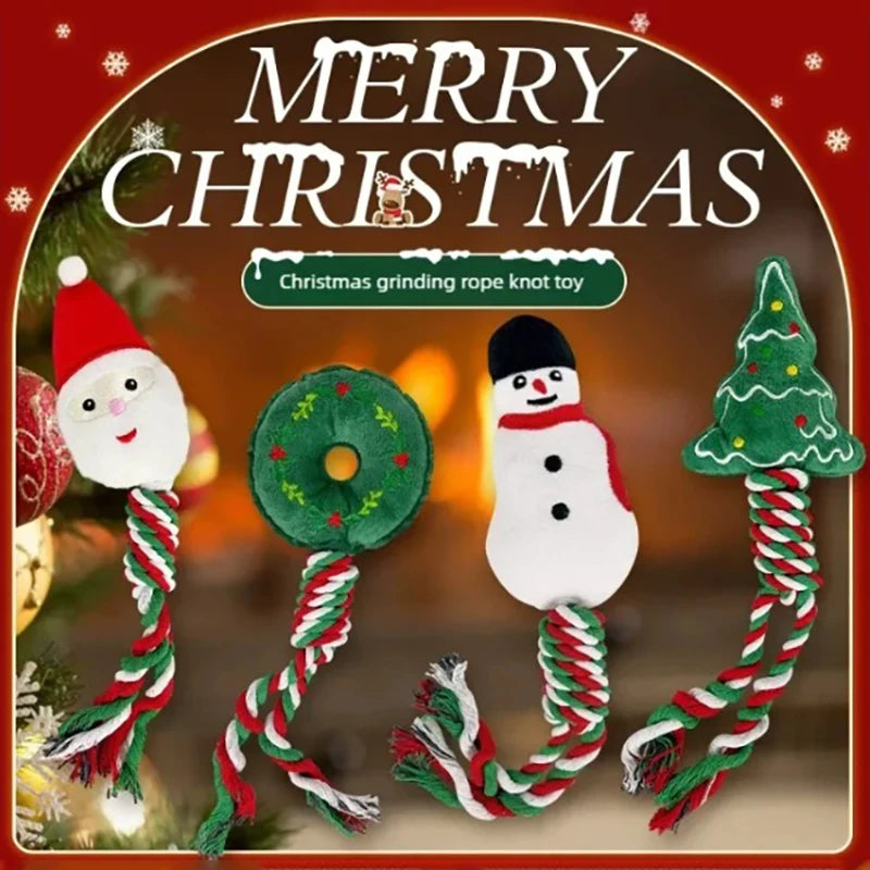 Christmas pet cat and dog toys, cartoon and cute, biting, sound-sounding, teething, knot toys, holiday party pet supplies