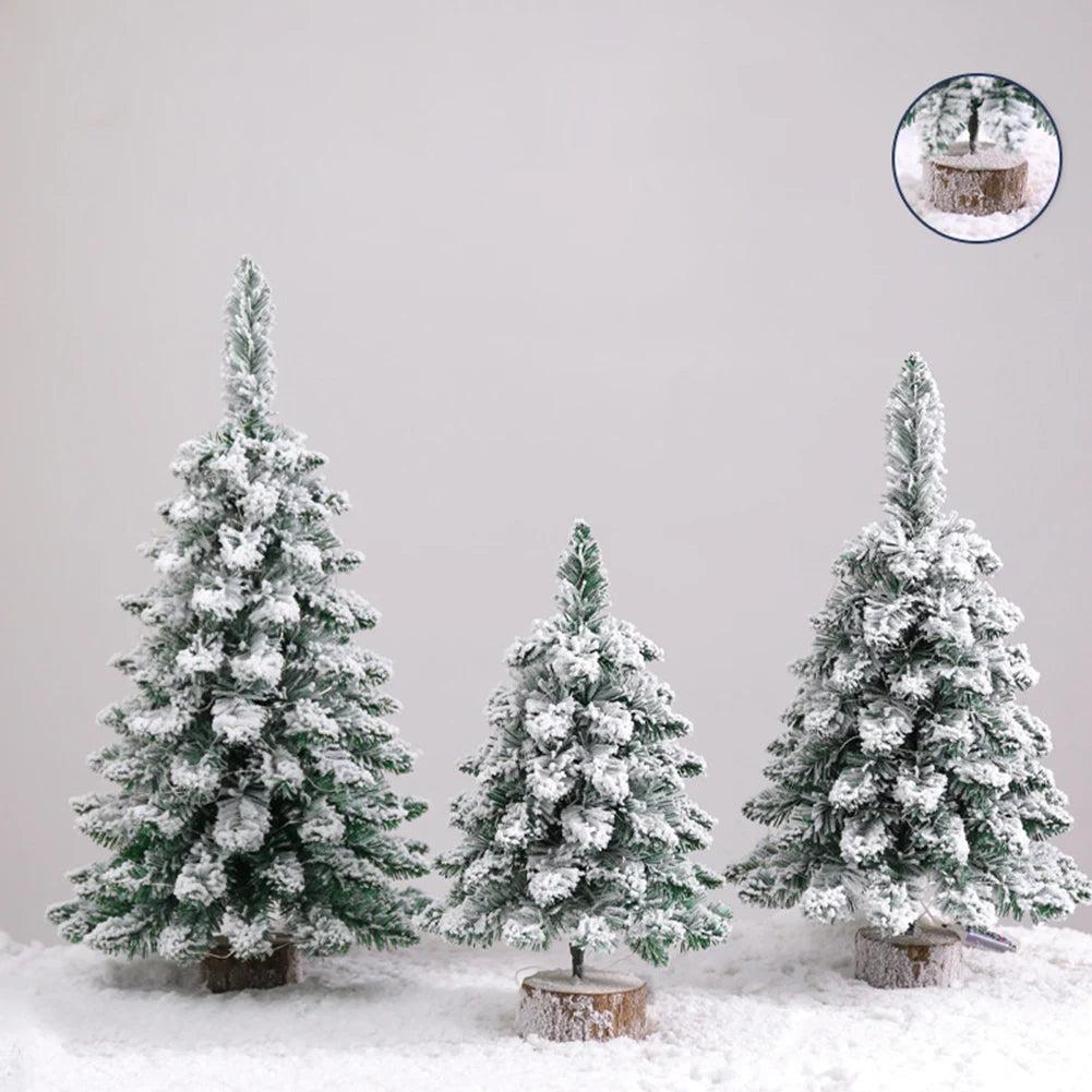Desktop Christmas Tree Artificial Snow Frost Pine Tree Christmas Ornaments Tree Xmas Flocking Tree Xmas Holiday Festival Decor
