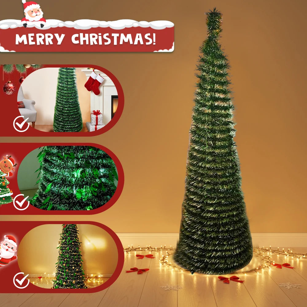 Christmas Tree 5 Ft Festival Ornament Faux Foldable Christmas Tree Christmas Decoration for Winter Holiday Season Decor Indoor
