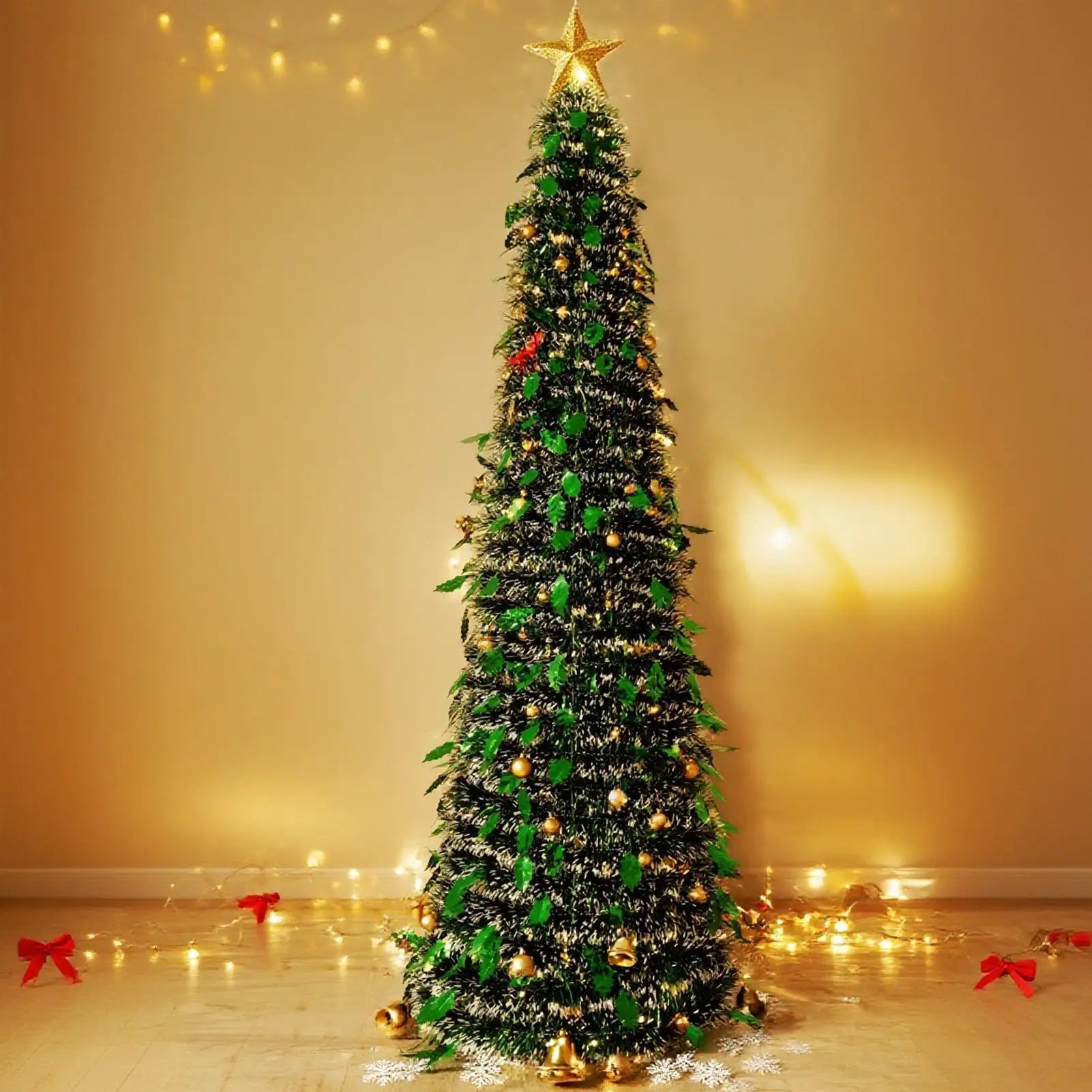 Christmas Tree 5 Ft Festival Ornament Faux Foldable Christmas Tree Christmas Decoration for Winter Holiday Season Decor Indoor