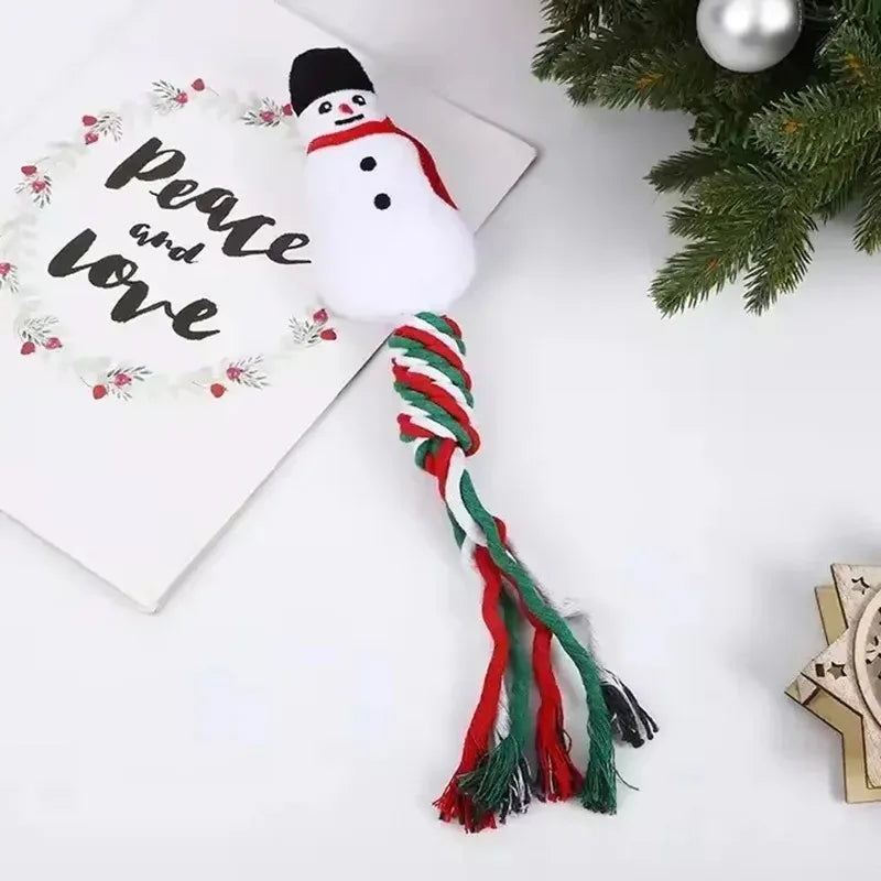 Christmas pet cat and dog toys, cartoon and cute, biting, sound-sounding, teething, knot toys, holiday party pet supplies